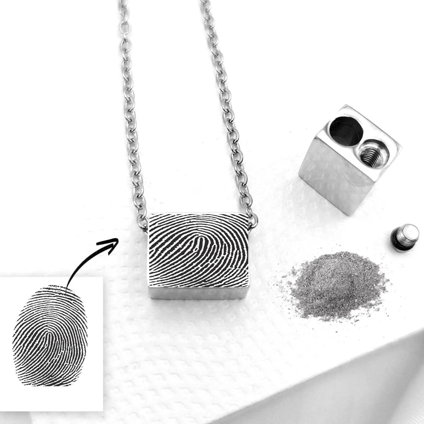 Rectangle thumbprint urn necklace for human ashes. - mobimomentos