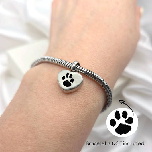 Custom paw print heart urn charm for bracelet for ashes. - mobimomentos