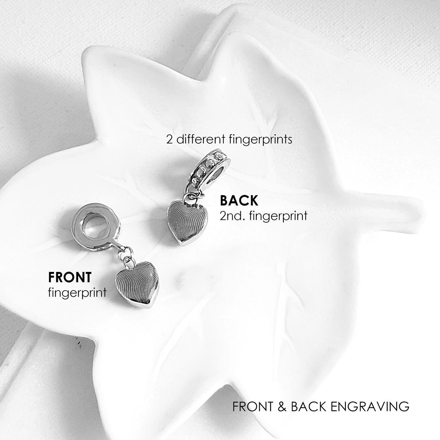 Fingerprint cremation dangling heart urn charm for bracelet for ashes.