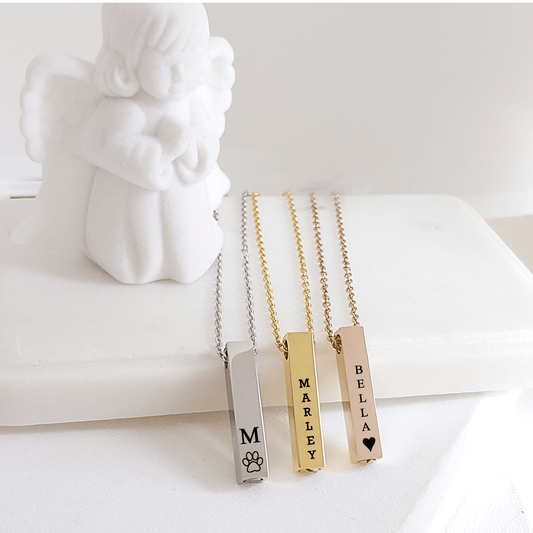 Engraved pet cremation bar urn necklace for ashes. - mobimomentos