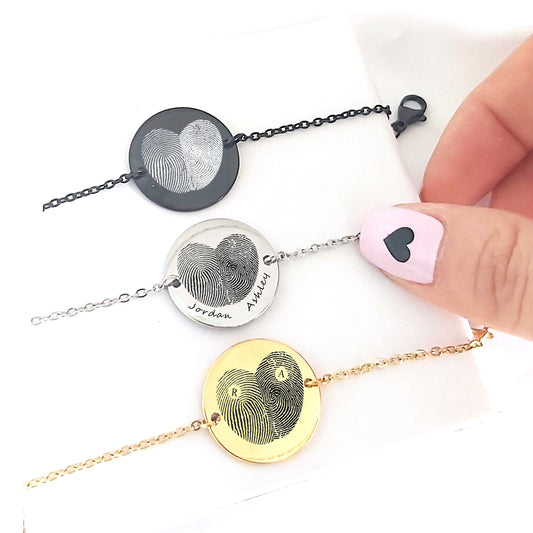 Two Touches, One Keepsake | Personalized Two Fingerprint Coin Bracelet
