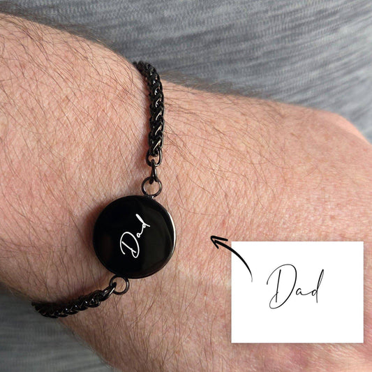 Handwriting cremation round urn bracelet for ashes. - mobimomentos