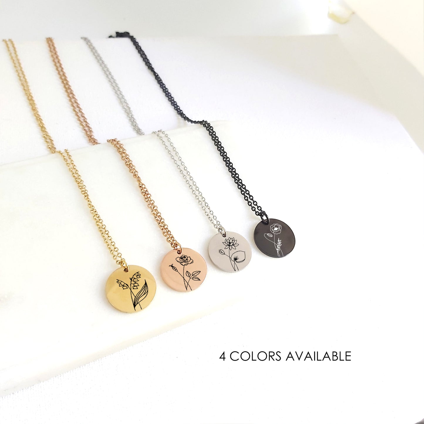 Personalized birth flower necklace with birthstone