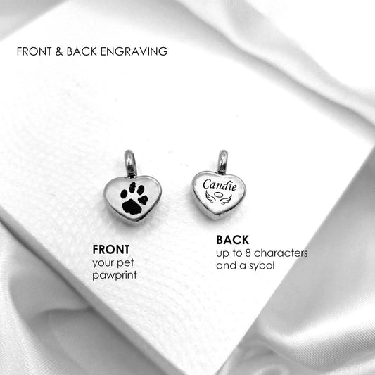Custom paw print heart urn charm for bracelet for ashes. - mobimomentos