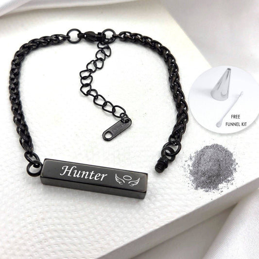 Custom engraved bar urn bracelet for ashes. - mobimomentos