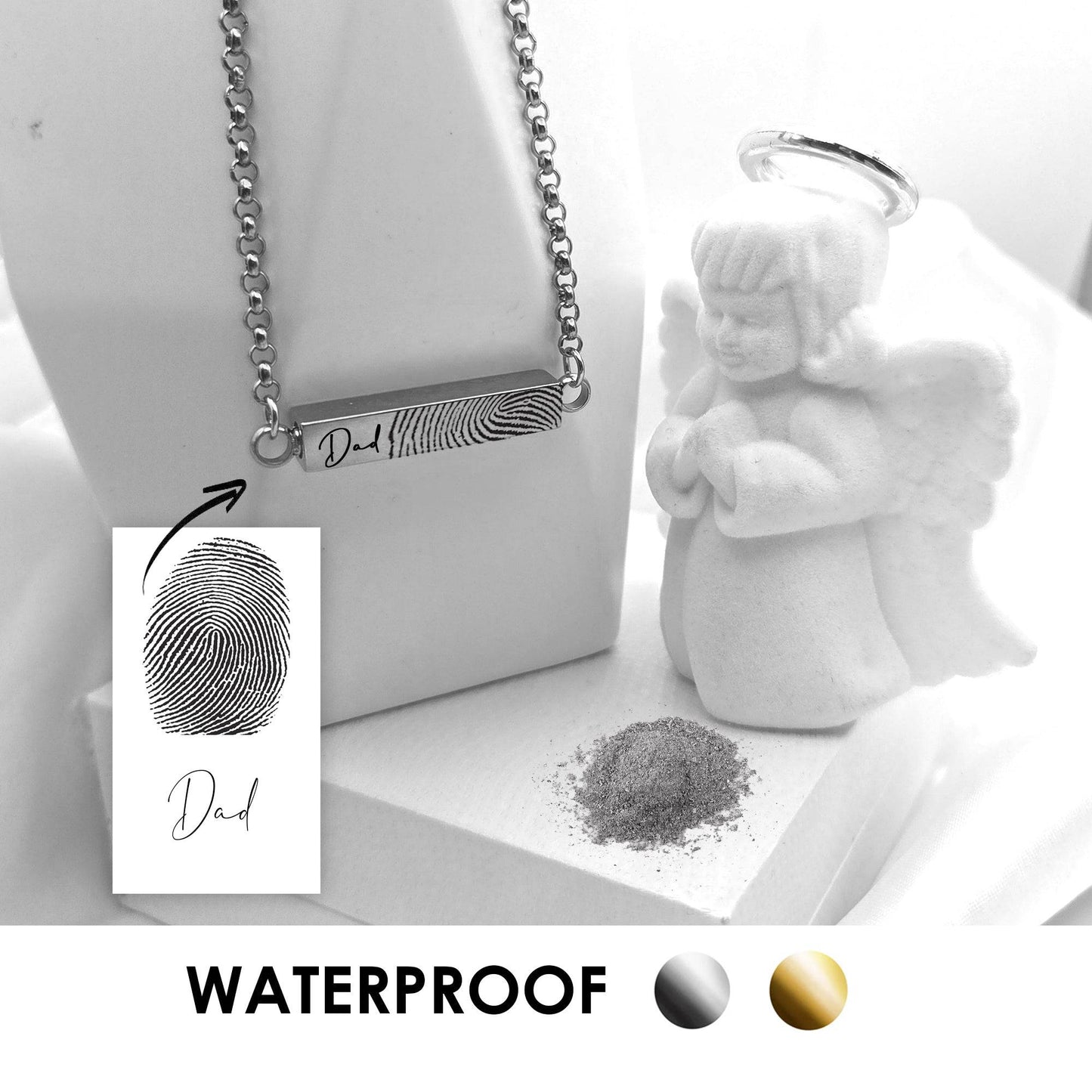 Custom thumbprint urn bar necklace for human ashes. - mobimomentos