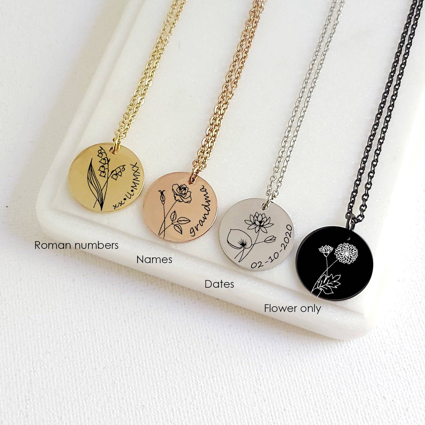 Personalized birth flower necklace with name. - mobimomentos