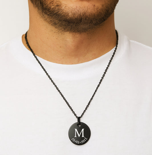 Engraved Initial necklace with date for her and him.