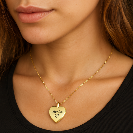 Heart locket custom engraved with initials or names with photos