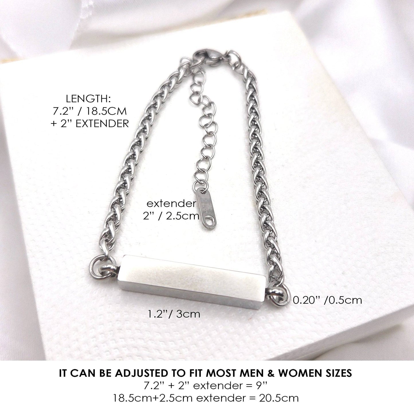 Custom engraved bar urn bracelet for ashes. - mobimomentos