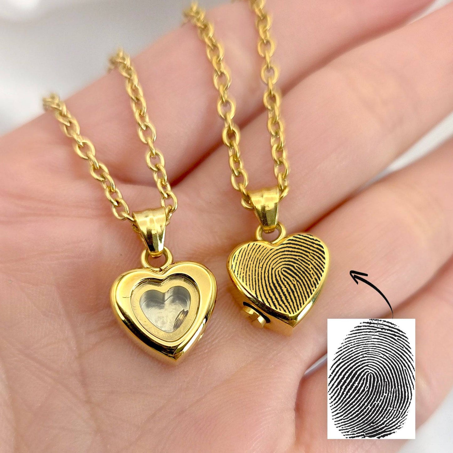 Custom thumbprint glass heart urn necklace for human ashes. - mobimomentos