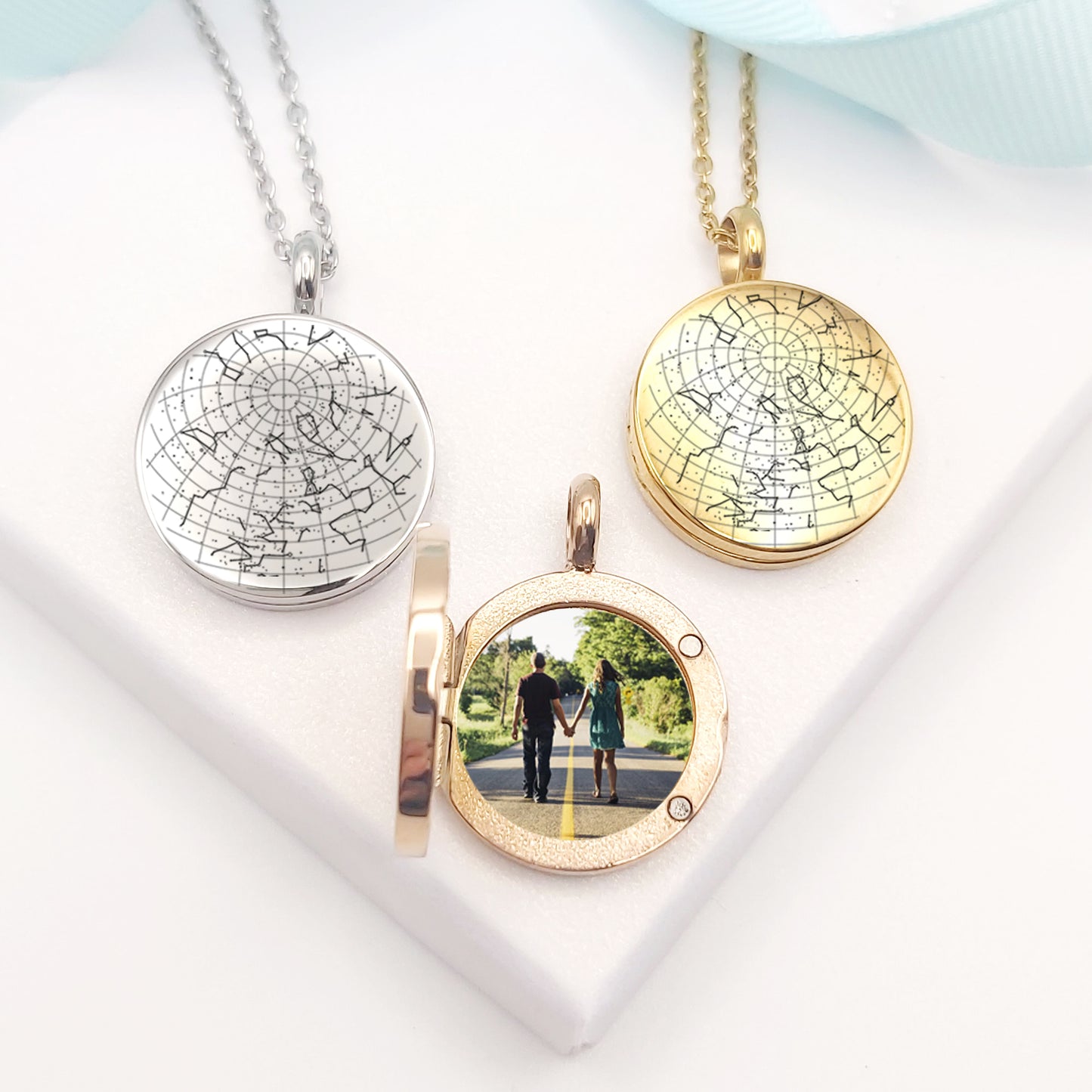 Custom star map locket with photo