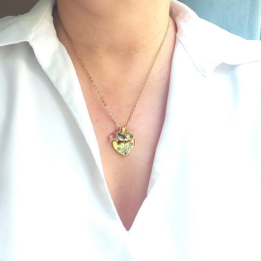 Rooted in your love - Birth flower bouquet heart necklace.