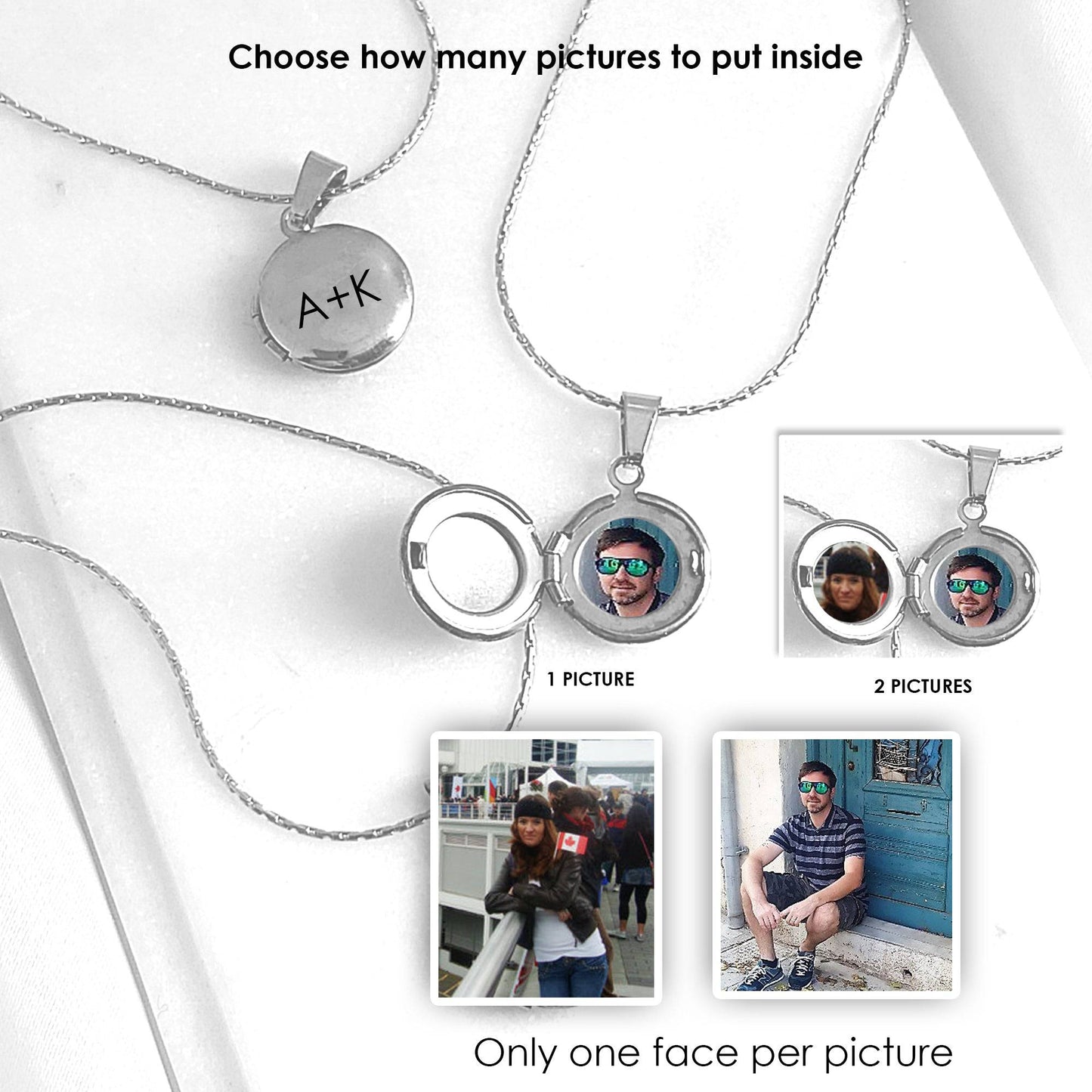 Anniversary tiny locket with engraving and photos. - mobimomentos