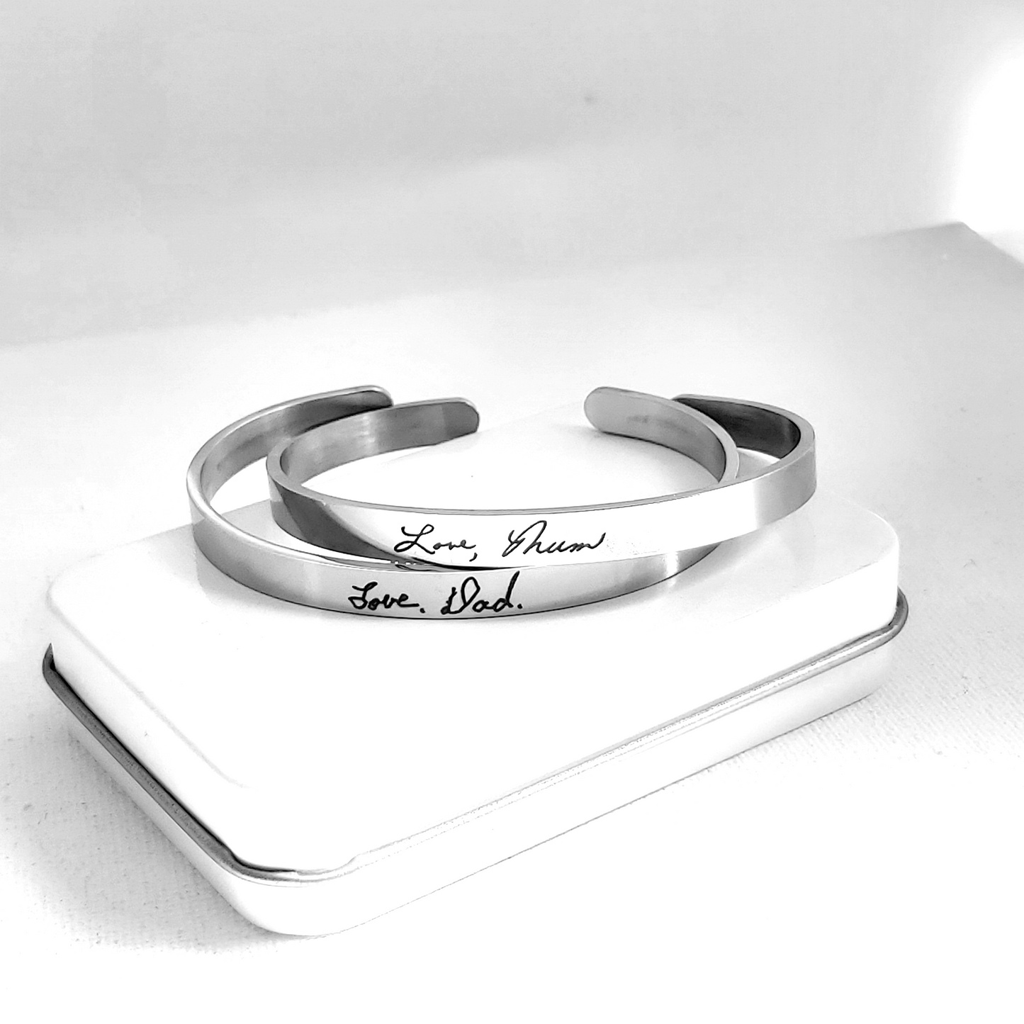 Engraved bangle bracelet with own handwriting