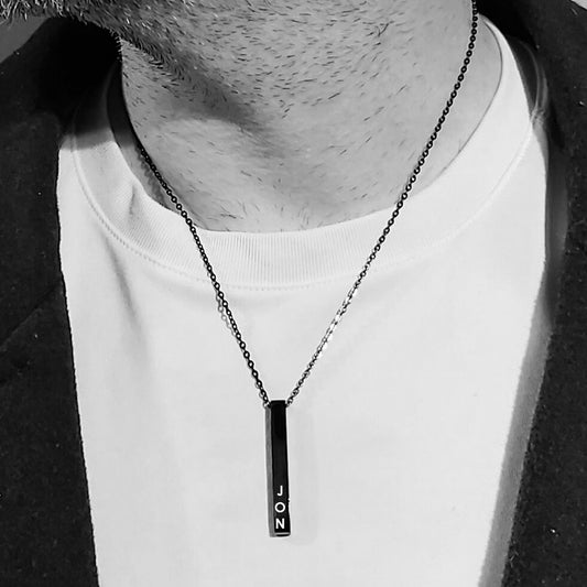 Four sides bar necklace for her and him - Custom engraved with names