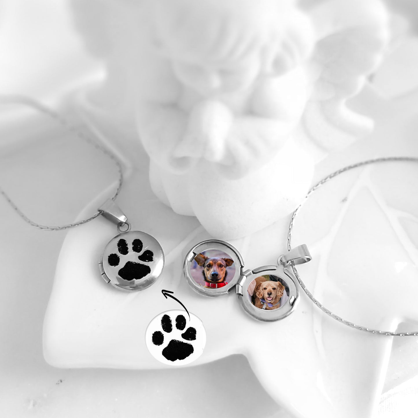 Paw print tiny locket with photos