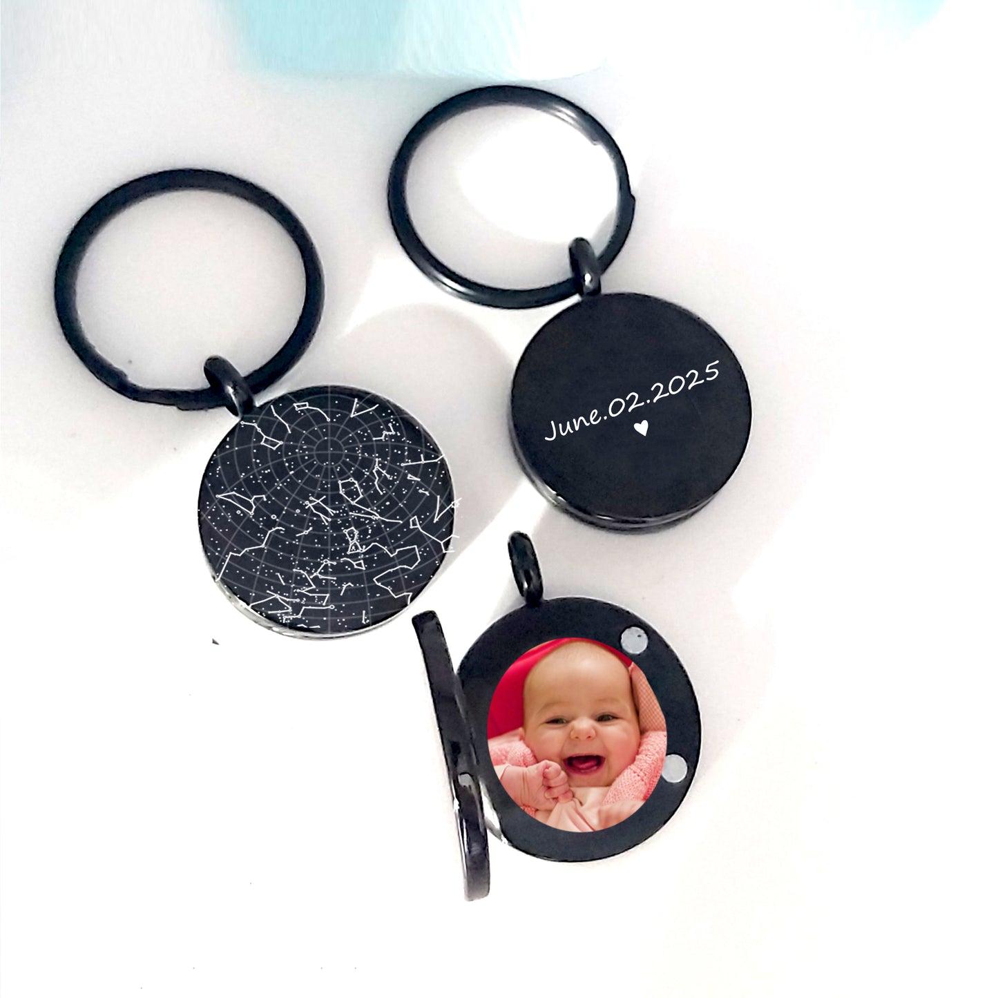 Star map keychain locket the day your kid was born.