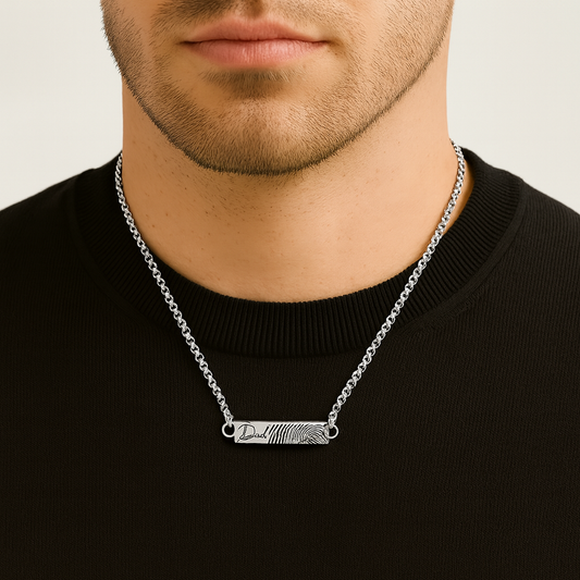 Custom thumbprint urn bar necklace for human ashes, for men and women.