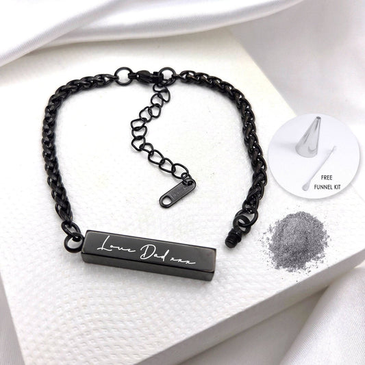 Custom handwriting bar urn bracelet for ashes. - mobimomentos