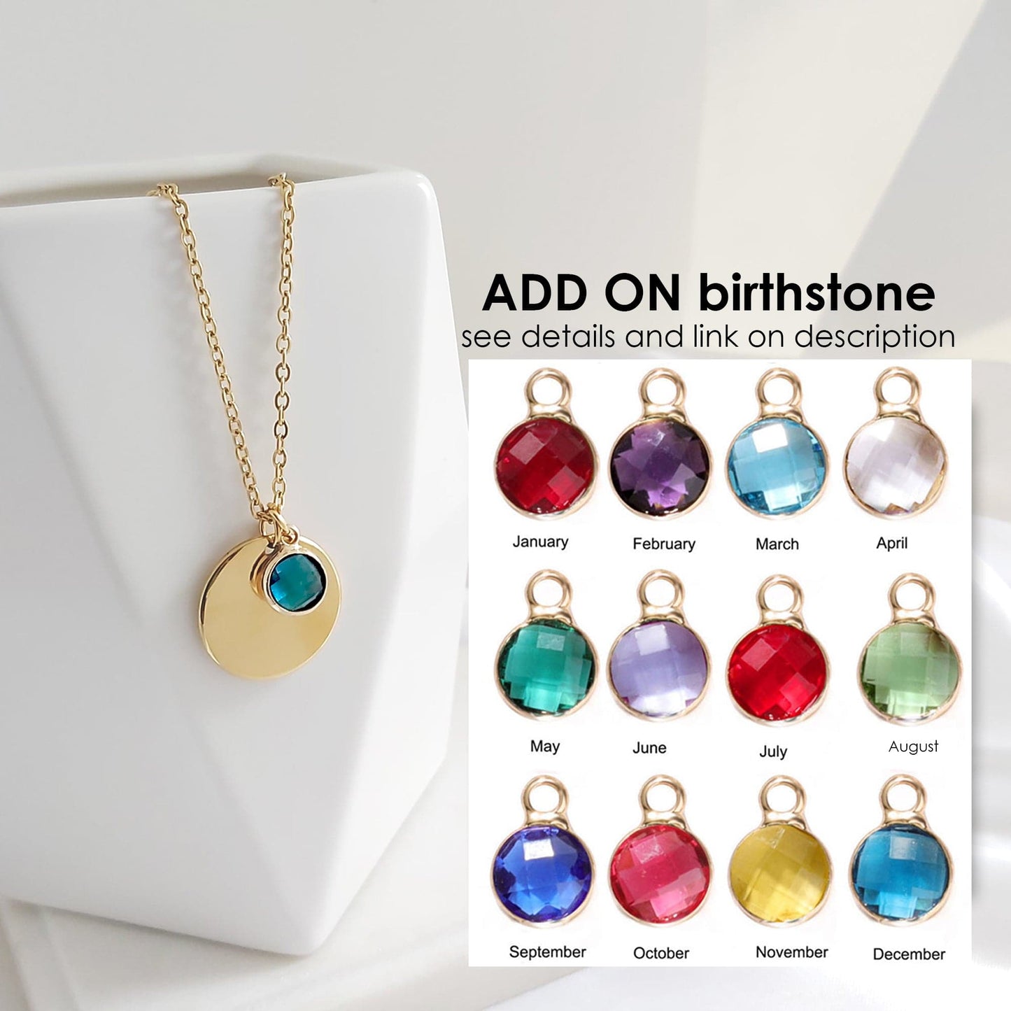 Personalized birth flower necklace with birthstone - mobimomentos