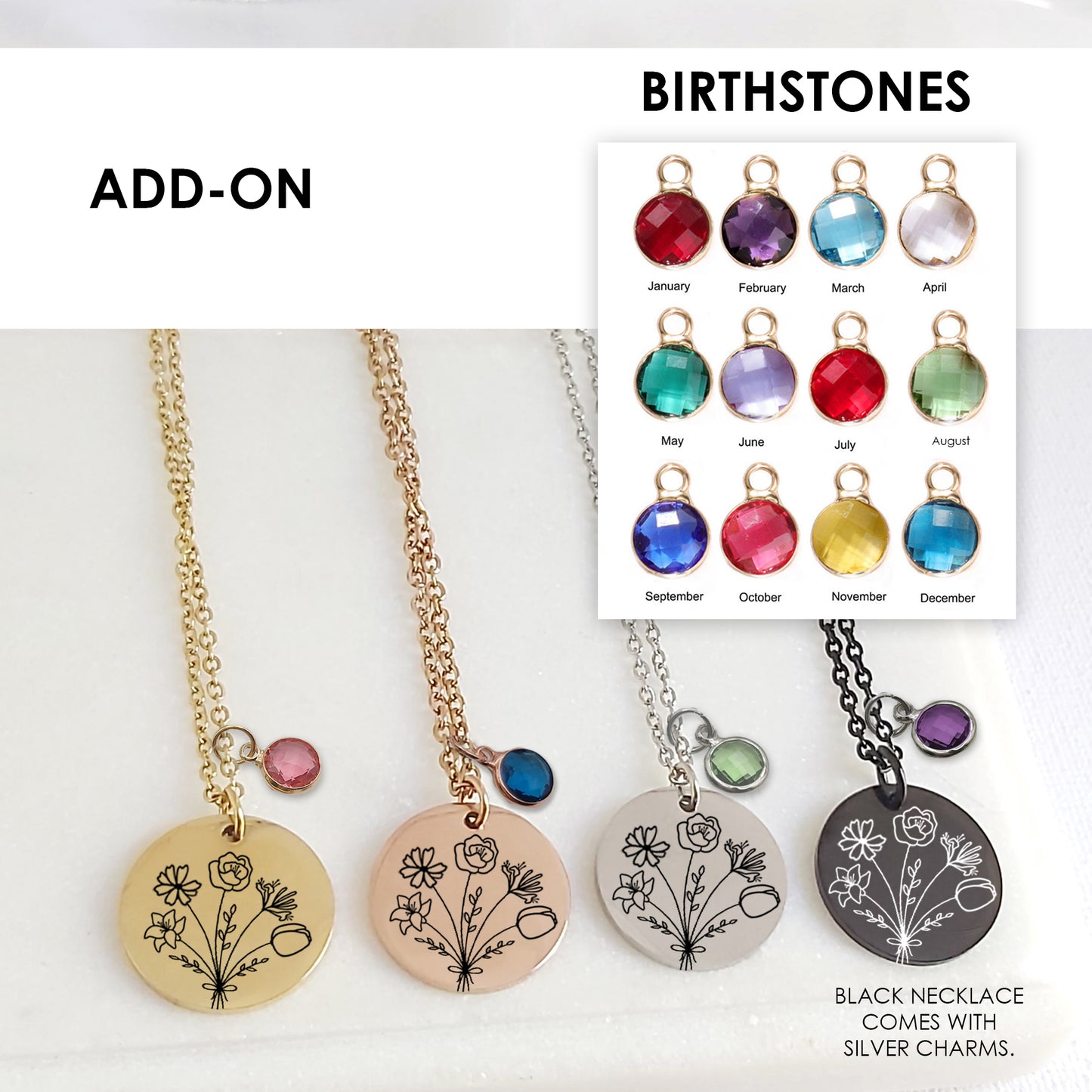 Personalized birth flower bouquet necklace for mom and grandma