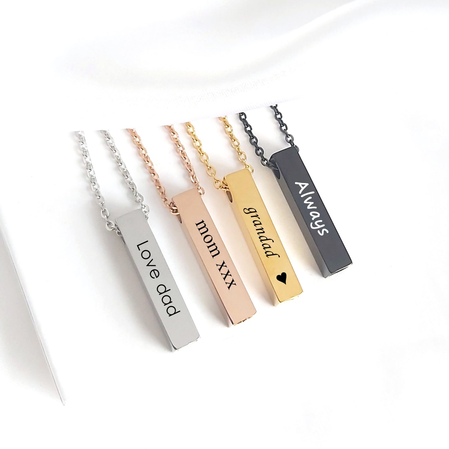 Personalized cremation bar urn necklace for ashes.