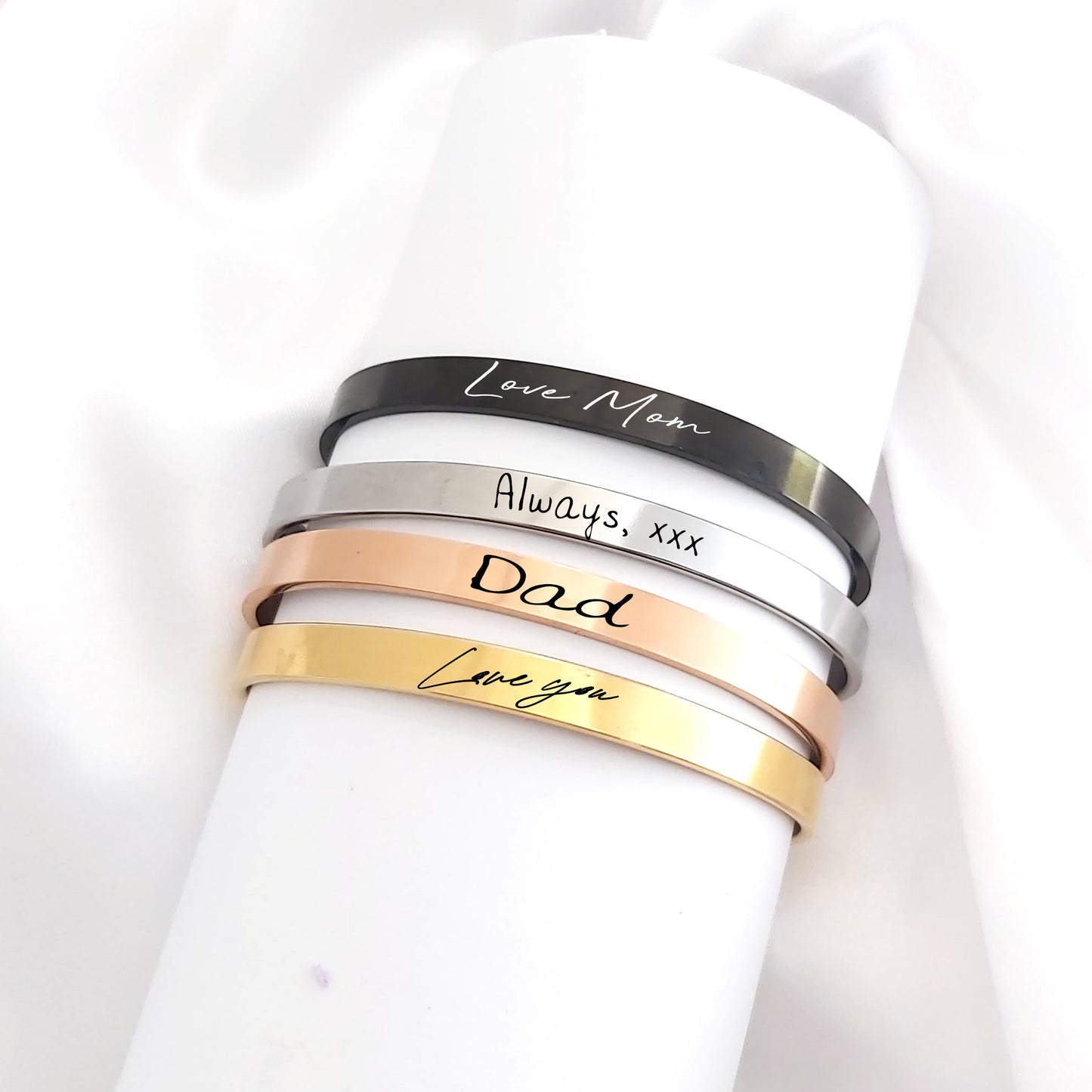 Engraved bangle bracelet with own handwriting