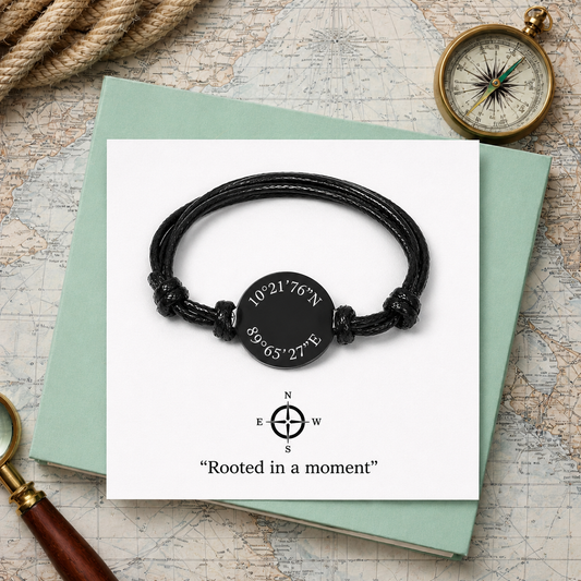 Pulsera de cuero con coordenadas personalizadas