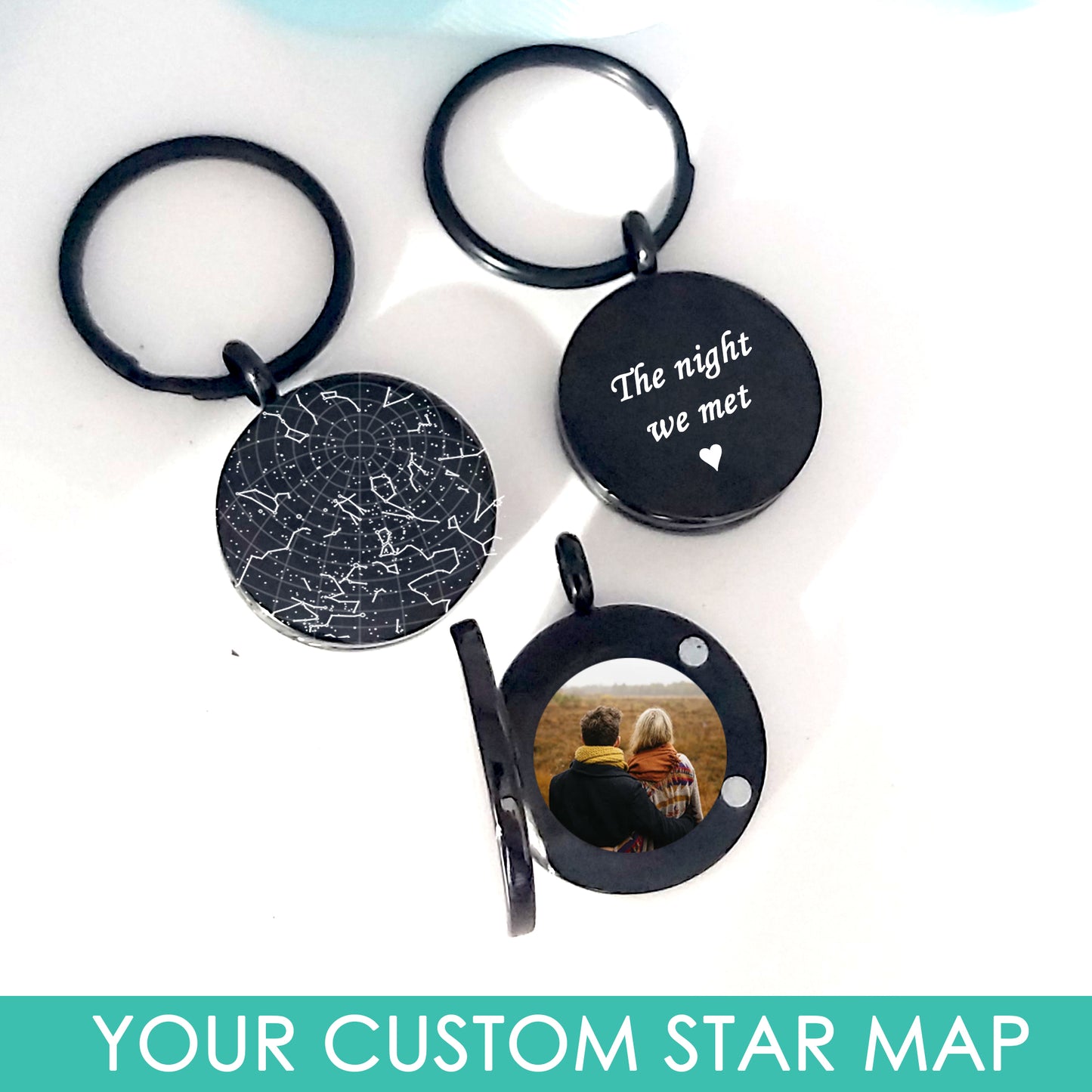 Anniversary star map keychain locket the day you met.