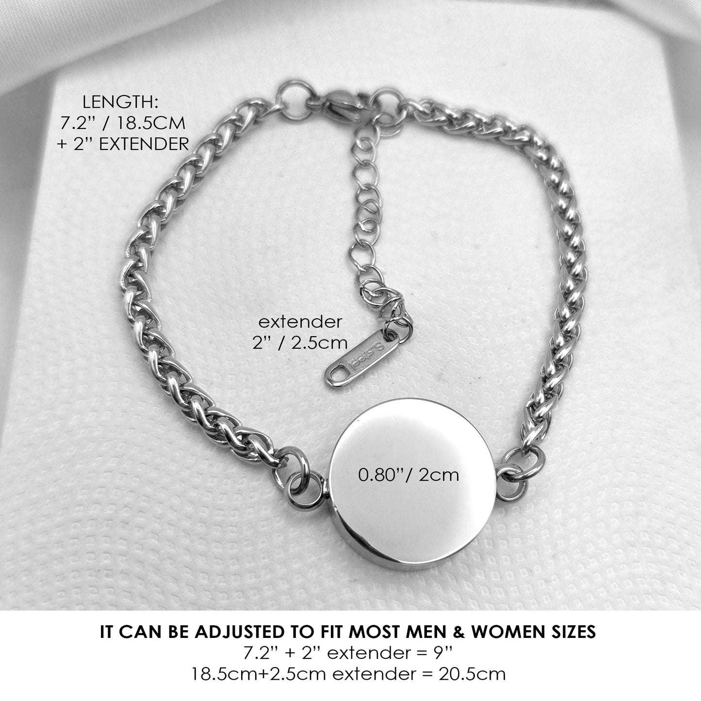 Handwriting and thumbprint round urn bracelet for ashes.