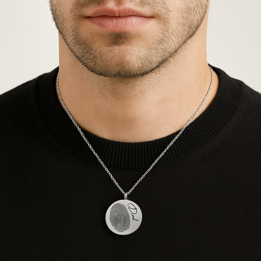 Fingerprint Urn Necklace for Ashes – Custom Memorial Necklace, Engraved Keepsake with Handwriting or Voice QR