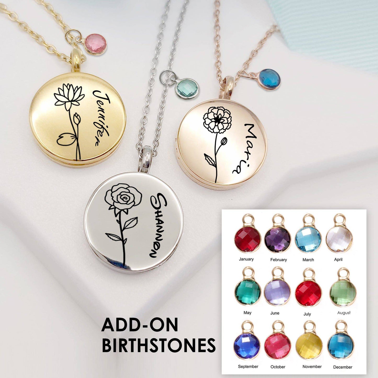 Personalized locket for kids with birth flower and name - mobimomentos