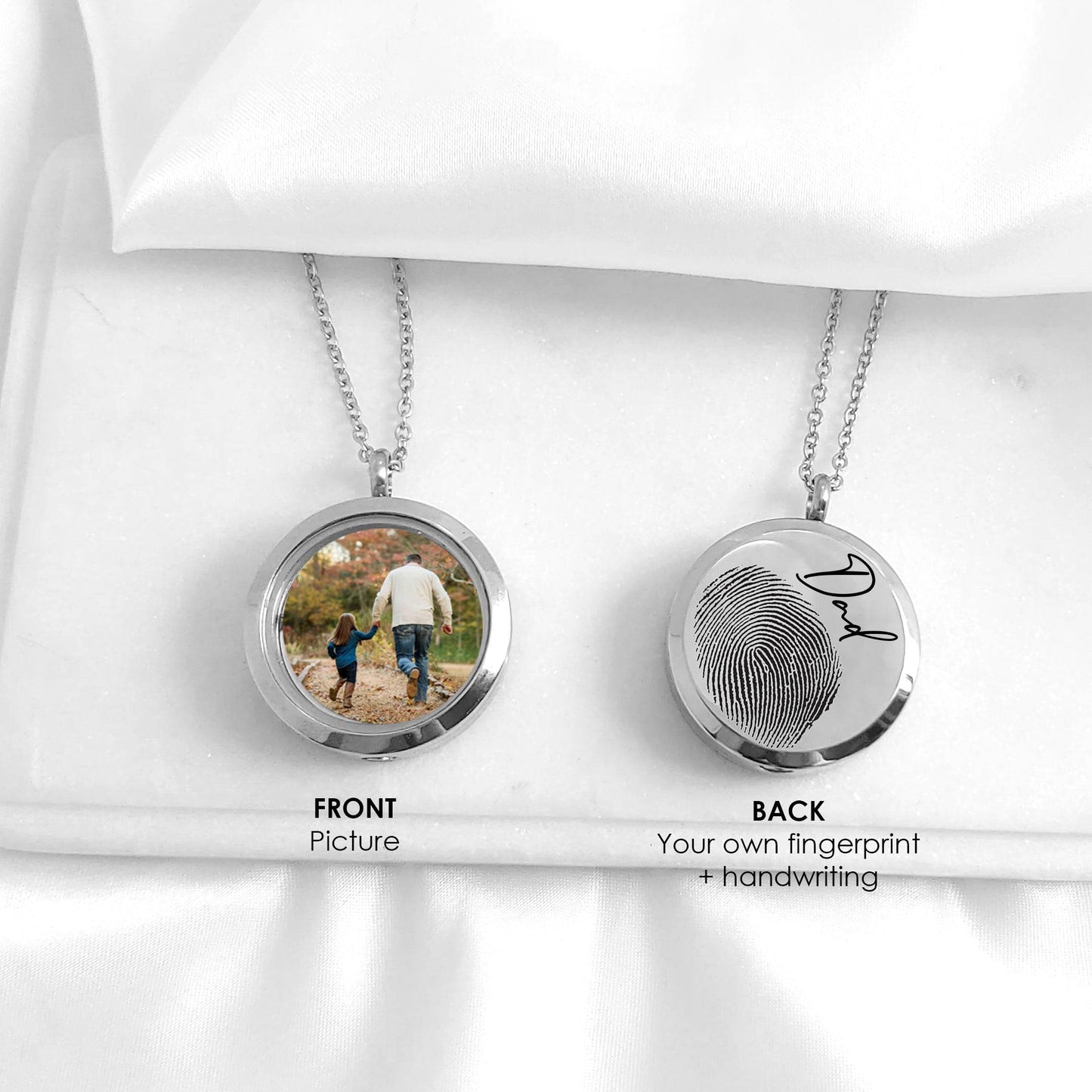 Memorial thumbprint locket with photos and urn for ashes. - mobimomentos