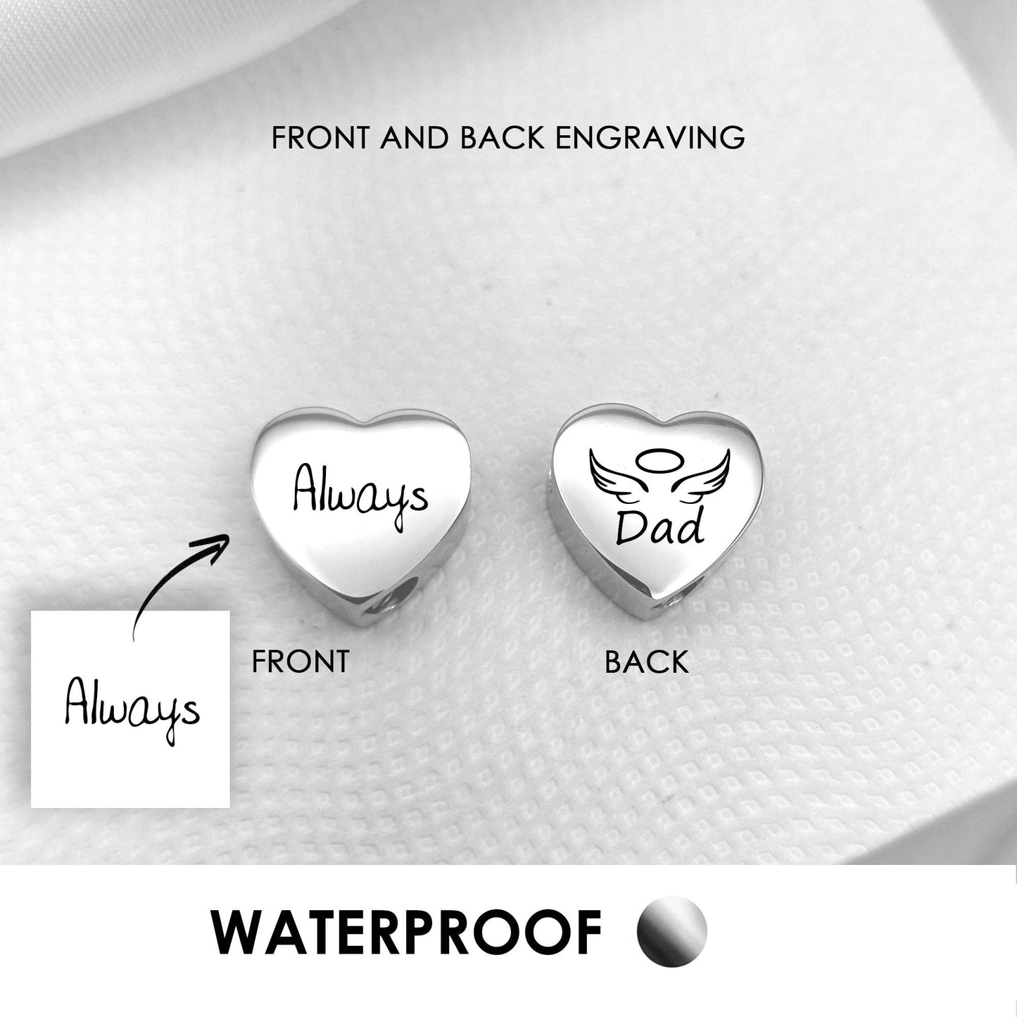 Own handwriting cremation heart urn charm for bracelet for ashes. - mobimomentos
