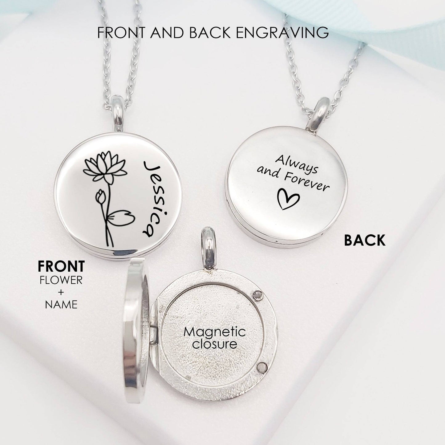 Personalized locket for kids with birth flower and name - mobimomentos