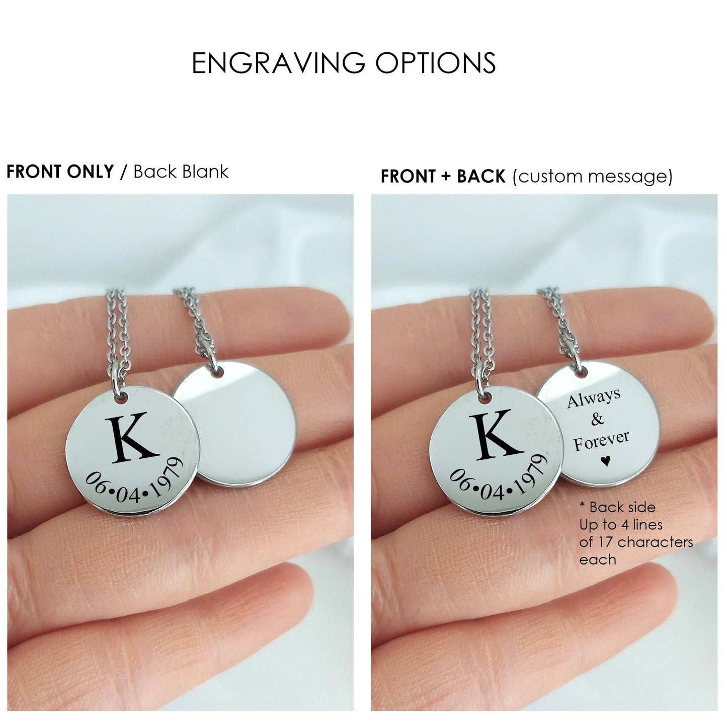 Engraved Initial necklace with date for her and him. - mobimomentos