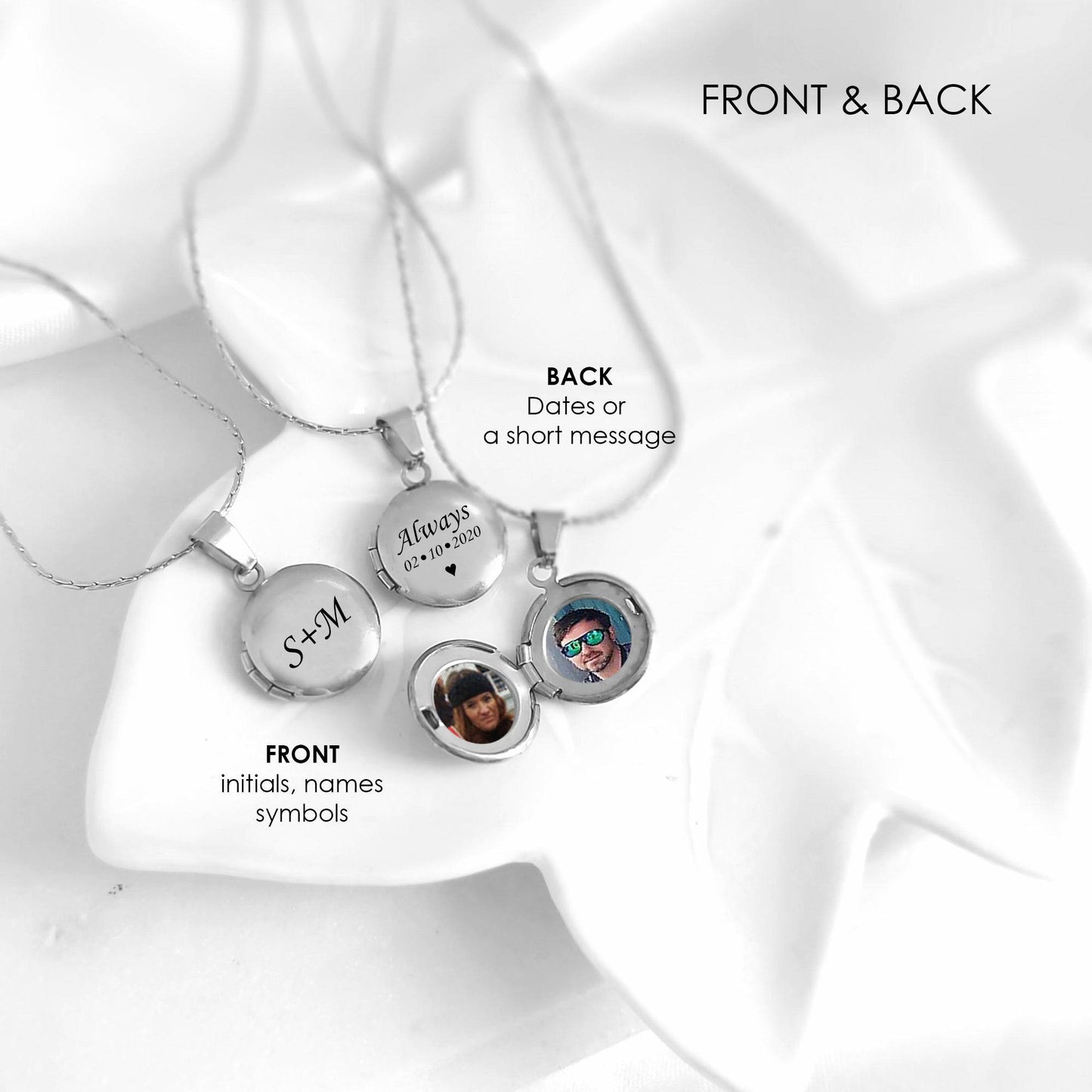 Anniversary tiny locket with engraving and photos. - mobimomentos