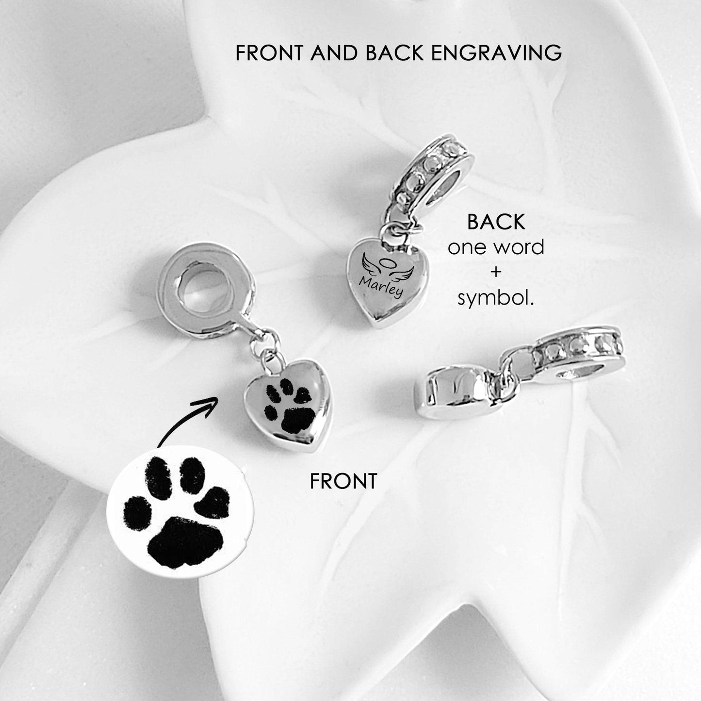 Your pet paw print dangling heart urn charm for bracelet for ashes. - mobimomentos