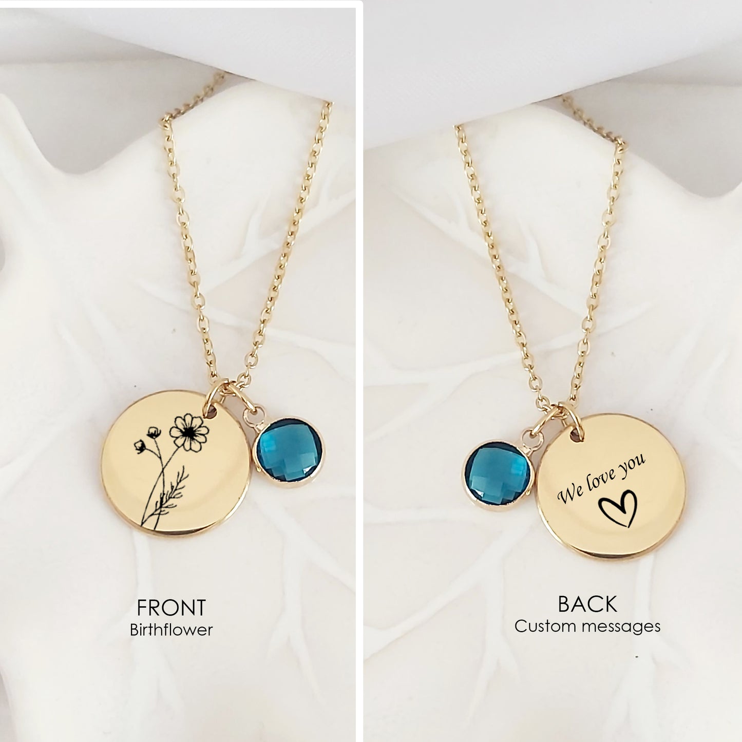 Personalized birth flower necklace with birthstone