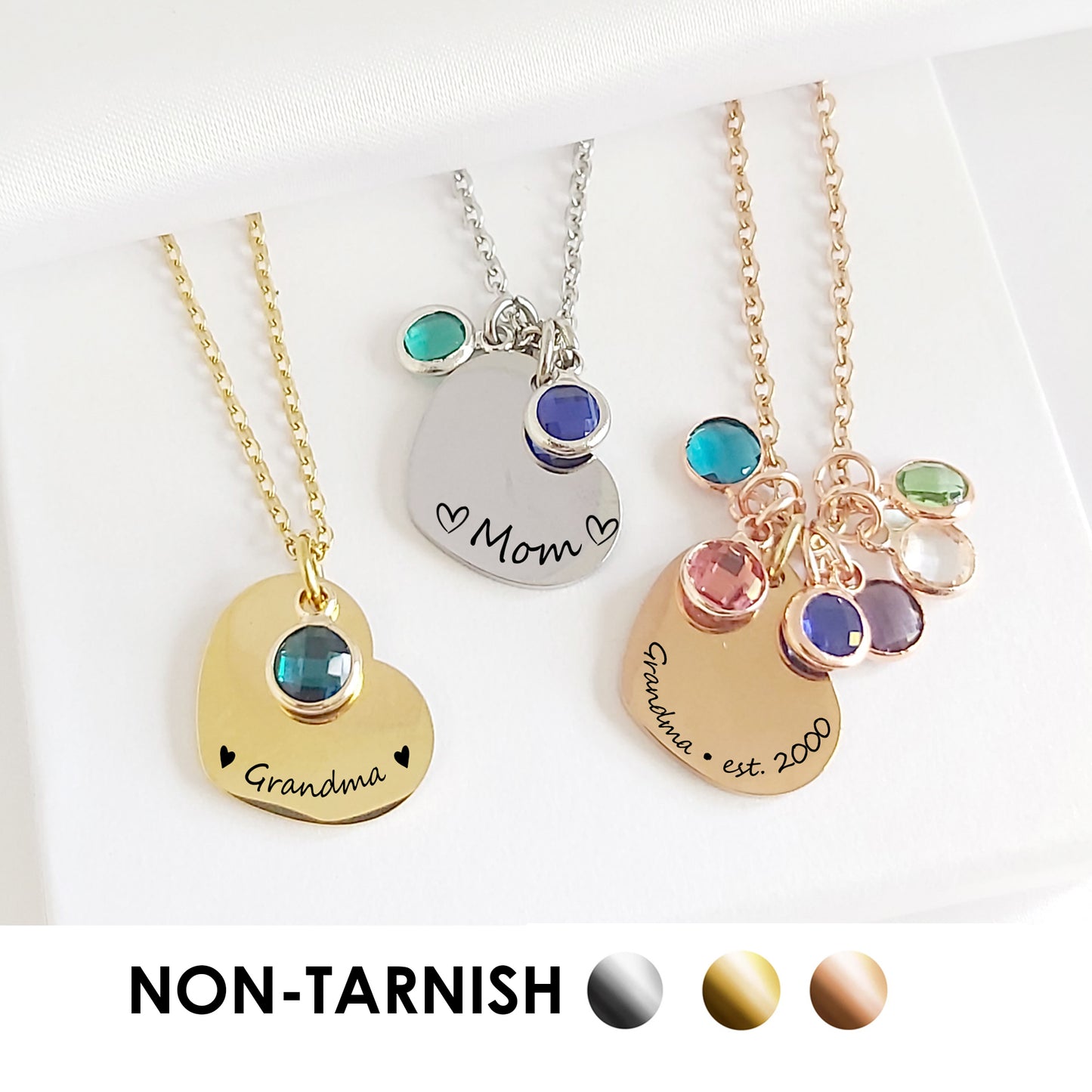 Grandma and mom heart necklace with kids birthstones.