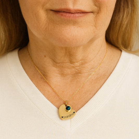 Grandma and mom heart necklace with kids birthstones.
