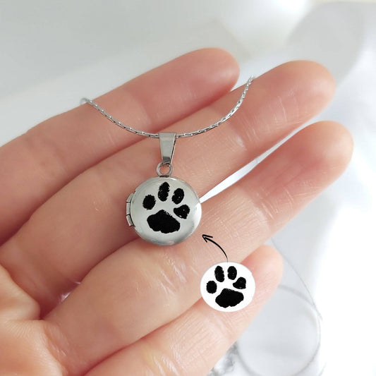 Paw print tiny locket with photos - mobimomentos