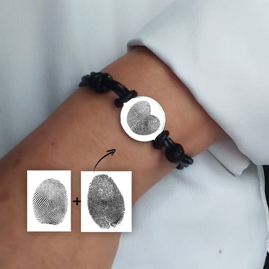 Bracelet en cuir personnalisé avec empreintes digitales