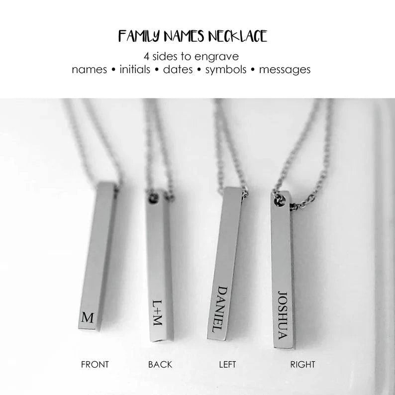 Four side bar necklace engraved for him - mobimomentos