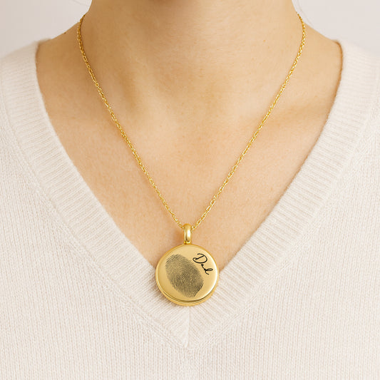 Memorial thumbprint locket with photos and engraving, for men and women.