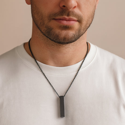 Four side bar urn necklace for her and him, custom engraved