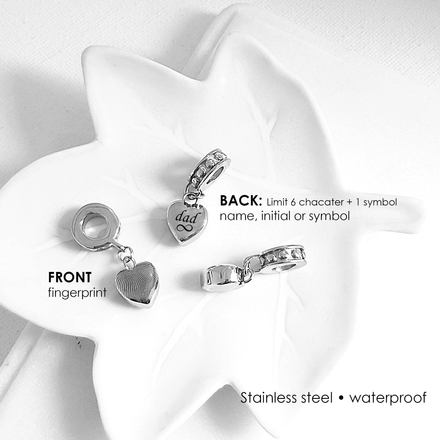 Fingerprint cremation dangling heart urn charm for bracelet for ashes. - mobimomentos