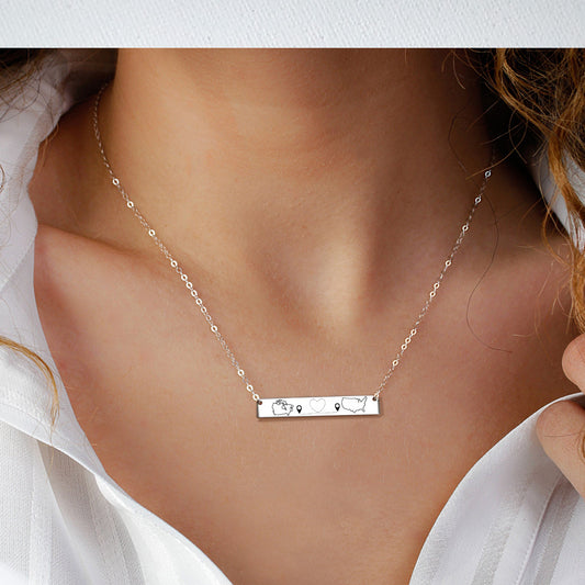 Two Homes, One Love - Long Distance Love Bar Necklace
