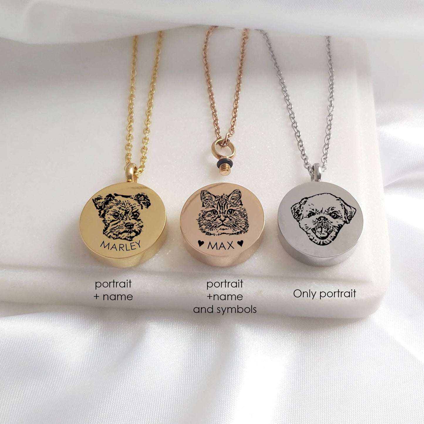 Pet portrait cremation urn necklace for ashes. - mobimomentos